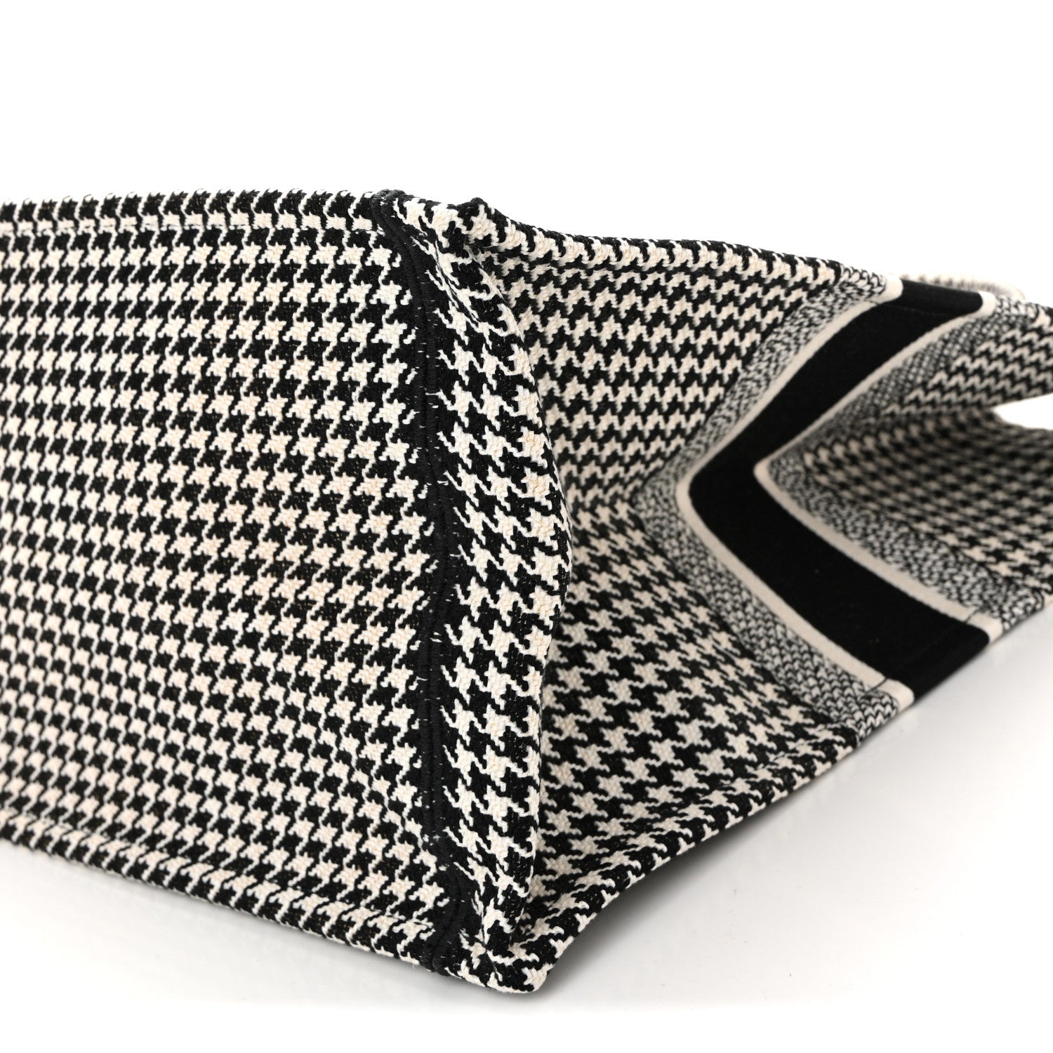 Canvas Houndstooth Embroidered Large Book Tote Black White