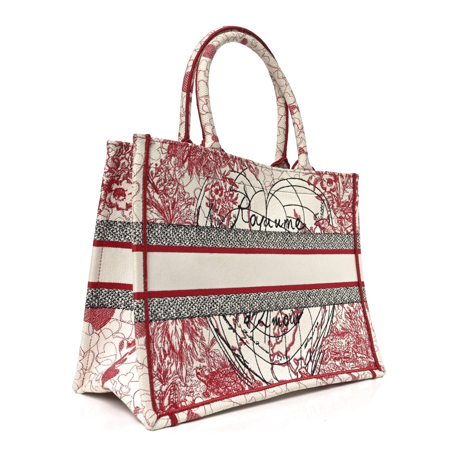 Canvas Embroidered Medium Dioramour D-Royaume Book Tote Red Multicolor