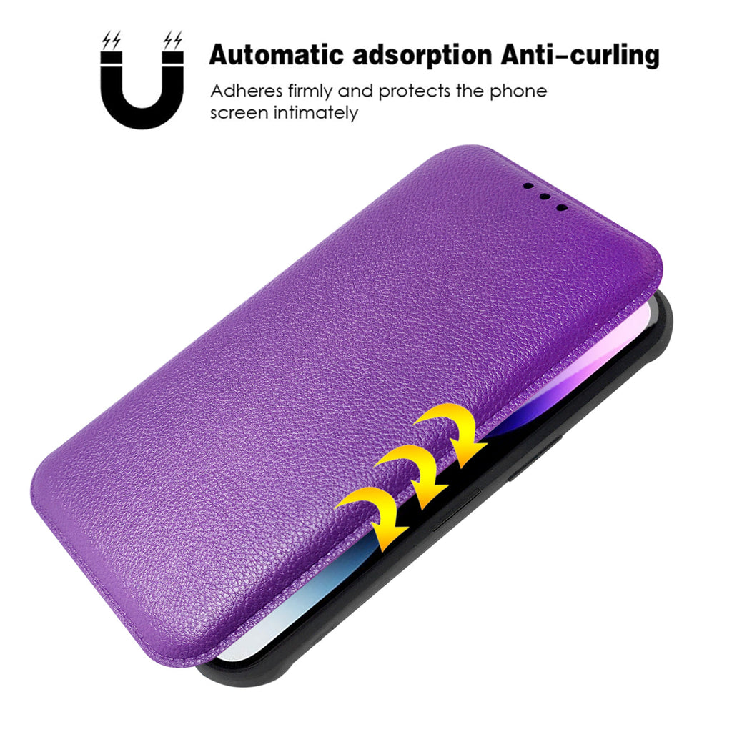 Magnetic Wallet Leather Phone Case For Apple Iphone 14 Pro In Purple