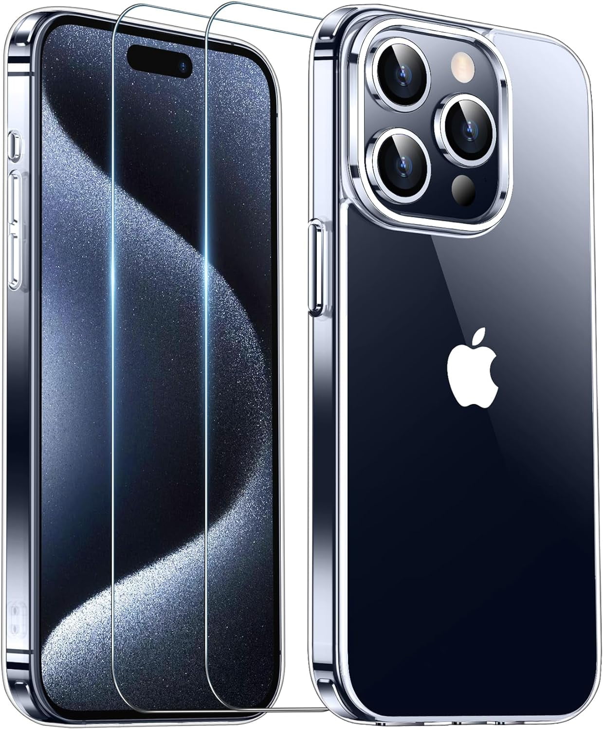 Entronix Bundle Compatible with iPhone 15 Pro Max - [Hard] Clear Case & 2 Clear Screen Protectors