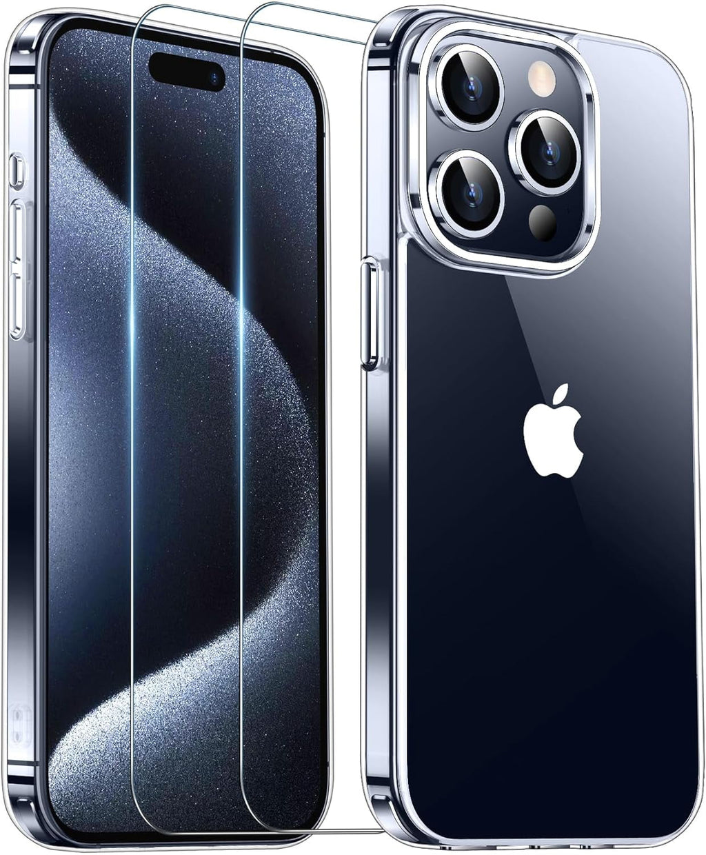Entronix Bundle Compatible with iPhone 15 Pro - [Hard] Clear Case & 2 Clear Screen Protectors