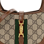 GG Supreme Monogram Azalea Calfskin Web Mini Jackie 1961 Hobo Beige Ebony Brown Sugar