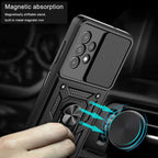 Kickstand Ring Holder With Slide Camera Cover Tpu Shockproof Case And Magnetic Car Mount For Samsung Galaxy A23 In Black