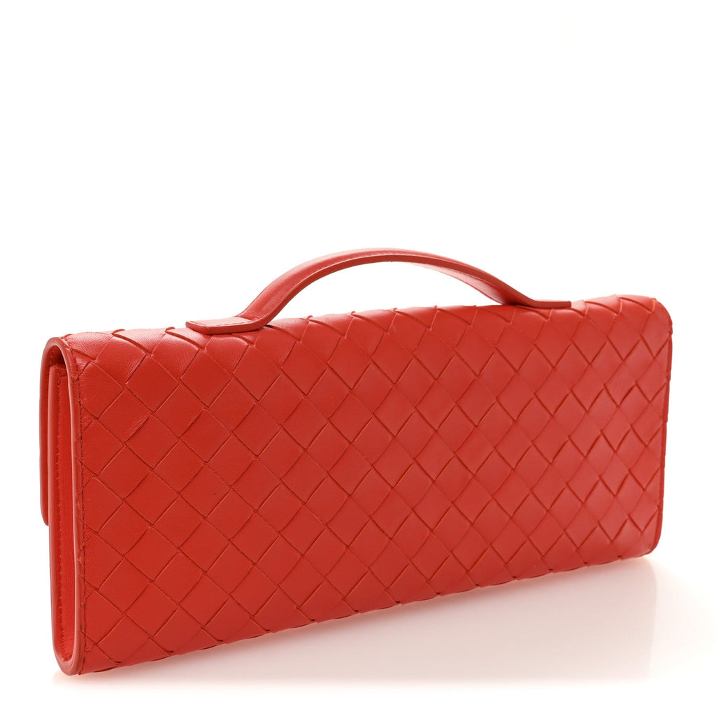 Nappa Intrecciato Long Andiamo Top Handle Clutch Orange