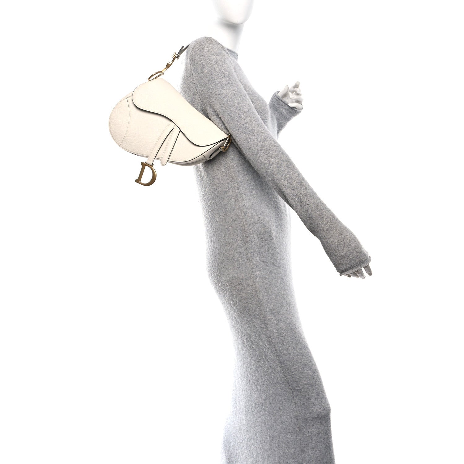 Grained Calfskin Saddle Bag White