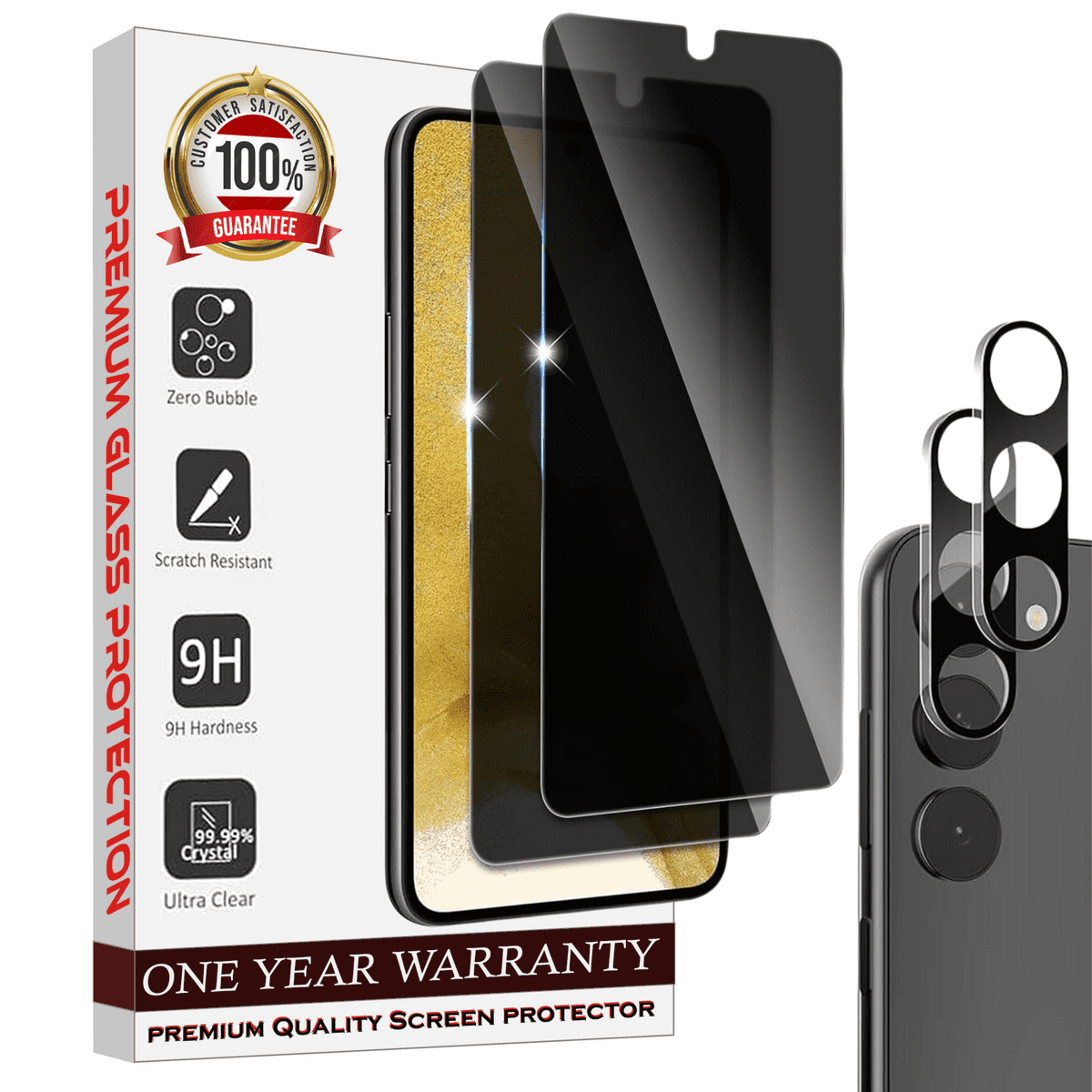 Entronix Anti-Spy Privacy Screen Protector & Camera Lens Protector Compatible with Galaxy S22 Plus - 4-Piece Combo