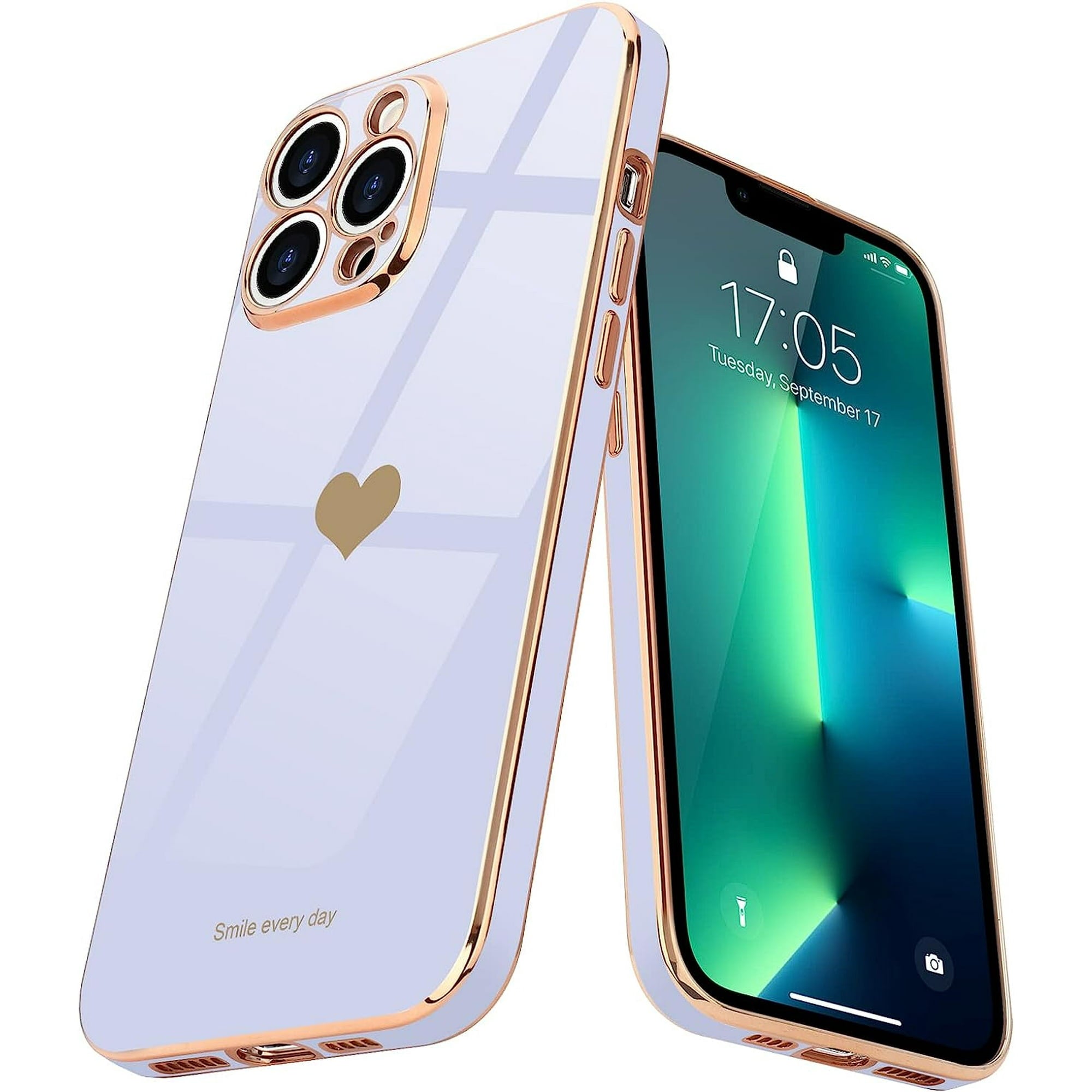 Entronix Bundle Compatible with iPhone 14 Pro - [Flexible] Glossy Heart Case & 2 Clear Screen Protectors