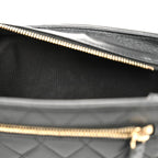 Lambskin Quilted Square Front Pocket Clutch With Chain Black