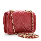 Shiny Lambskin Quilted Extra Mini Flap Red