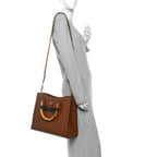 Textured Dollar Calfskin Medium Diana Tote Bag Cuir Black