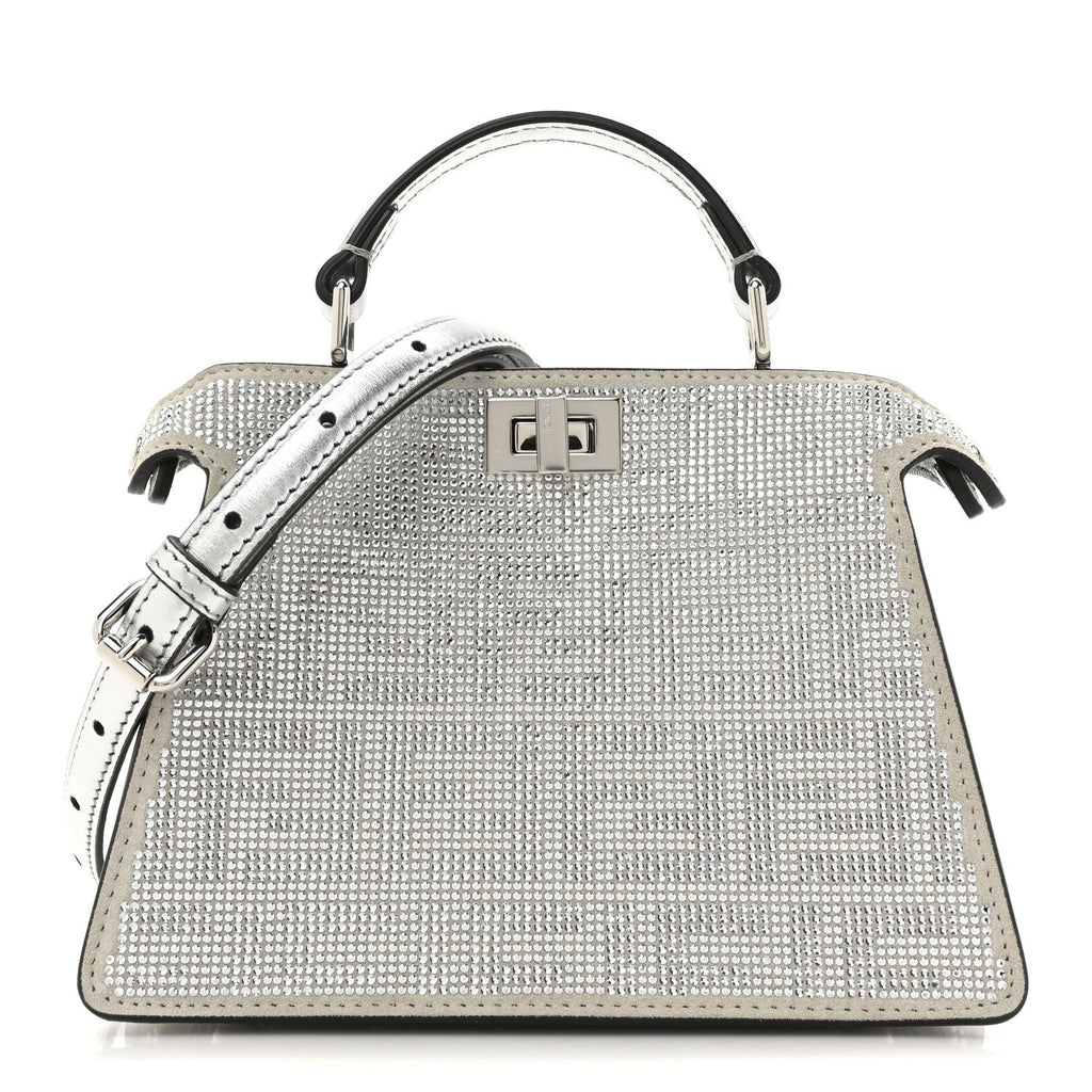 Crystal Vitello Laminato FF Petite Peekaboo I SEE U Satchel Crystal Argento