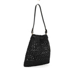 Raffia Crochet Drawstring Pouch Black Naturale