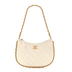 Shiny Crumpled Lambskin Quilted Trendy Chain Around Hobo White