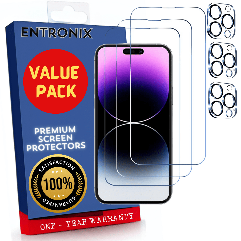 Entronix Clear Screen Protector & Camera Lens Protector Compatible with iPhone 15 Pro Max - 6-Piece Combo