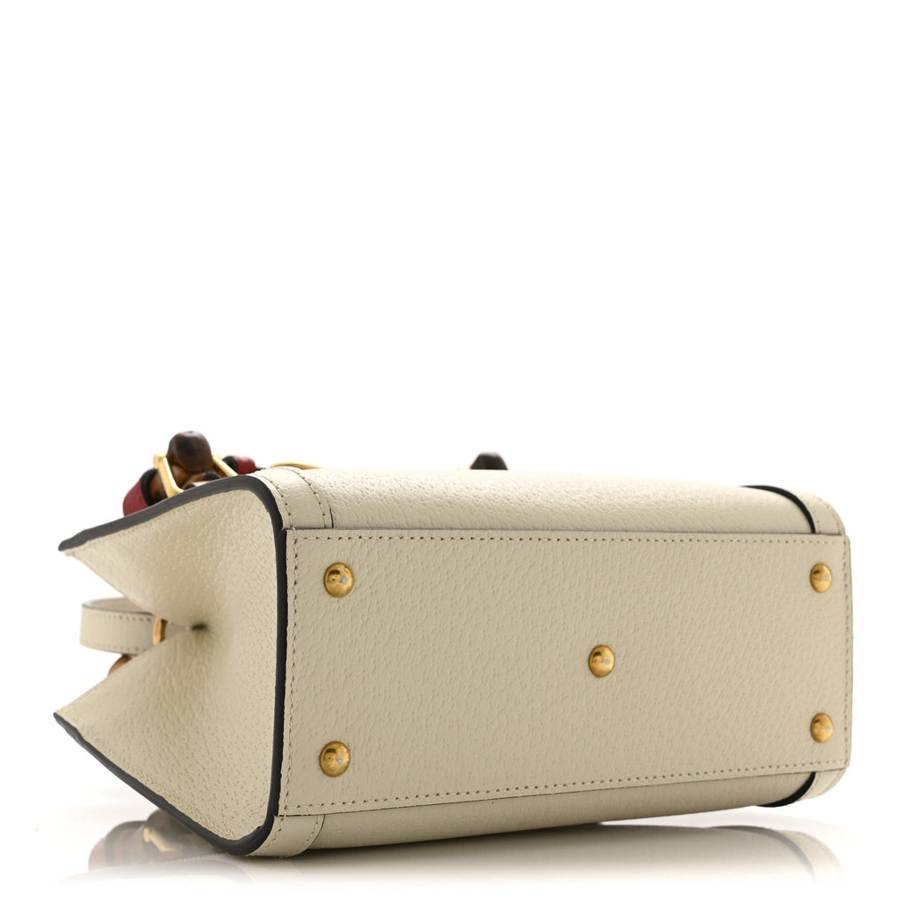Textured Dollar Calfskin Web Mini Diana Tote Bag Mystic White