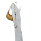 Nylon Monogram Web Medium Half Moon Hobo  Beige