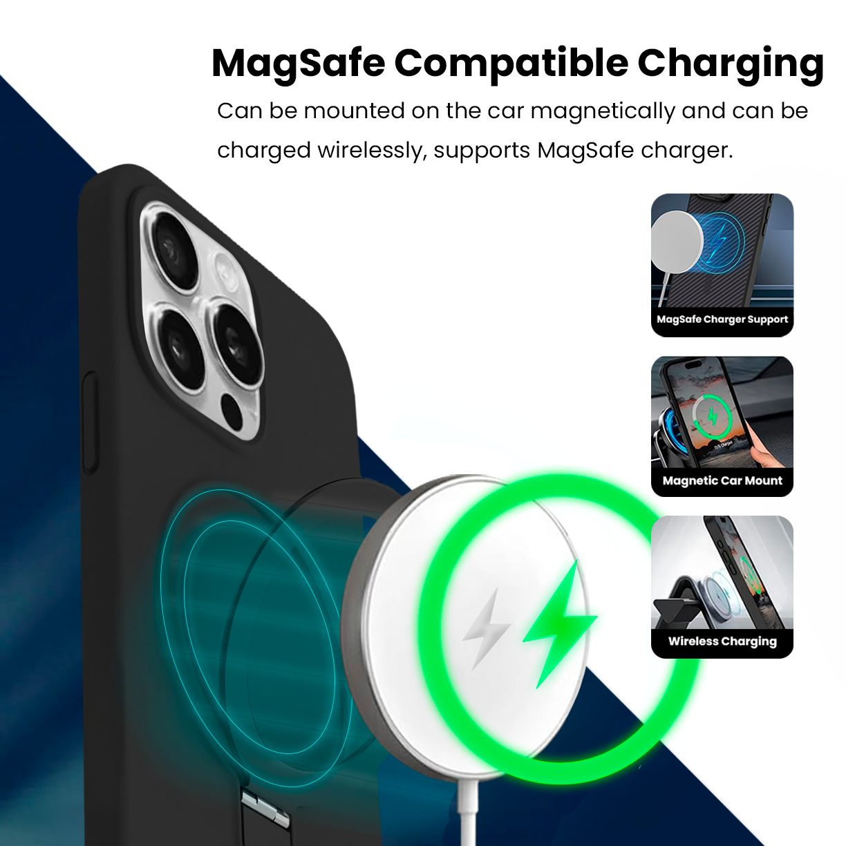 Entronix [Magnetic] Case Compatible with iPhone 15 Pro Max - Soft-Touch Liquid Silicone Gripstand