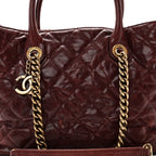 Glazed Caviar Quilted Small Shiva Tote Burgundy