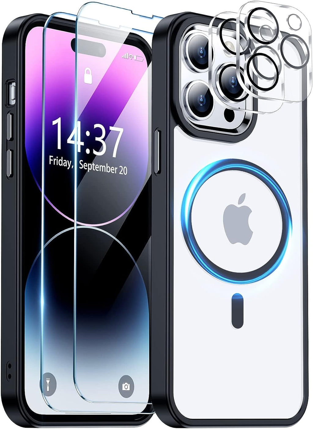 Entronix Bundle Compatible with iPhone 14 Pro Max - [Magnetic] Clear Case, 2 Clear Screen Protectors & 1 Camera Lens Protector