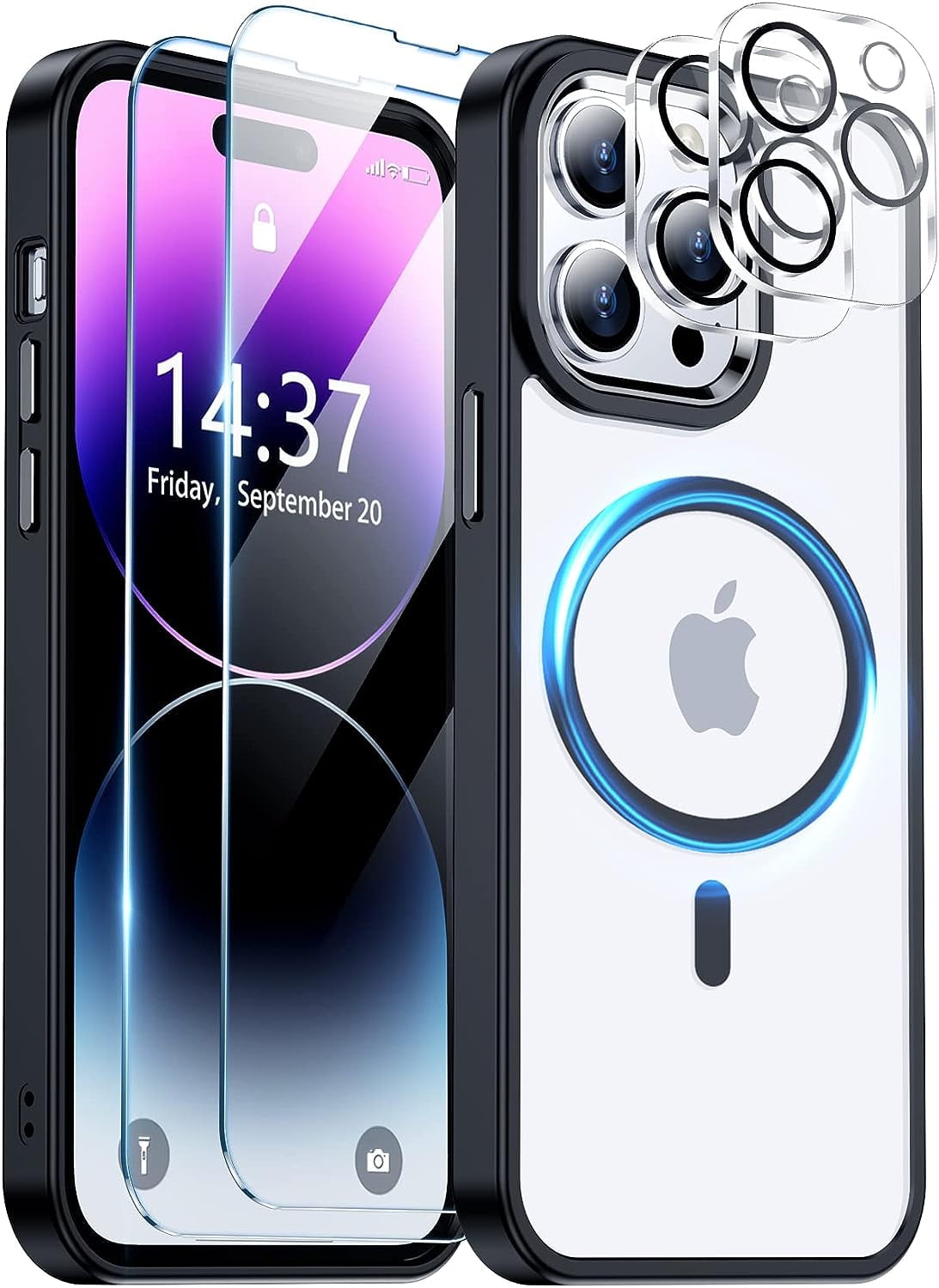 Entronix Bundle Compatible with iPhone 15 Pro Max - [Magnetic] Clear Case, 2 Clear Screen Protectors & 1 Camera Lens Protector