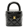 Patent Quilted Top Handle Vanity Case Black