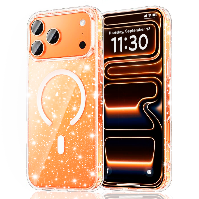 Entronix [Magnetic] Case Compatible with iPhone 17 Pro - [Hard Back] Glitter Clear