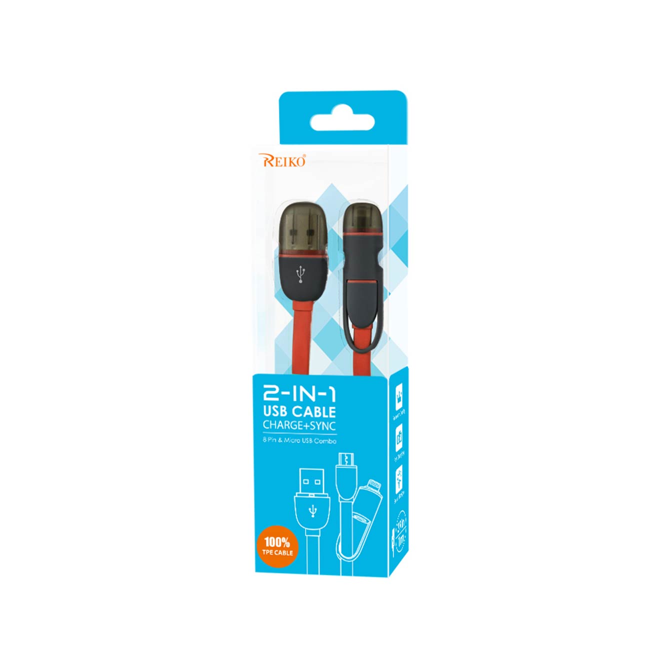 Reiko Iphone 6 And Micro Usb Flat Cable 3.2Ft 2-In-1 Usb Data In Coral Red