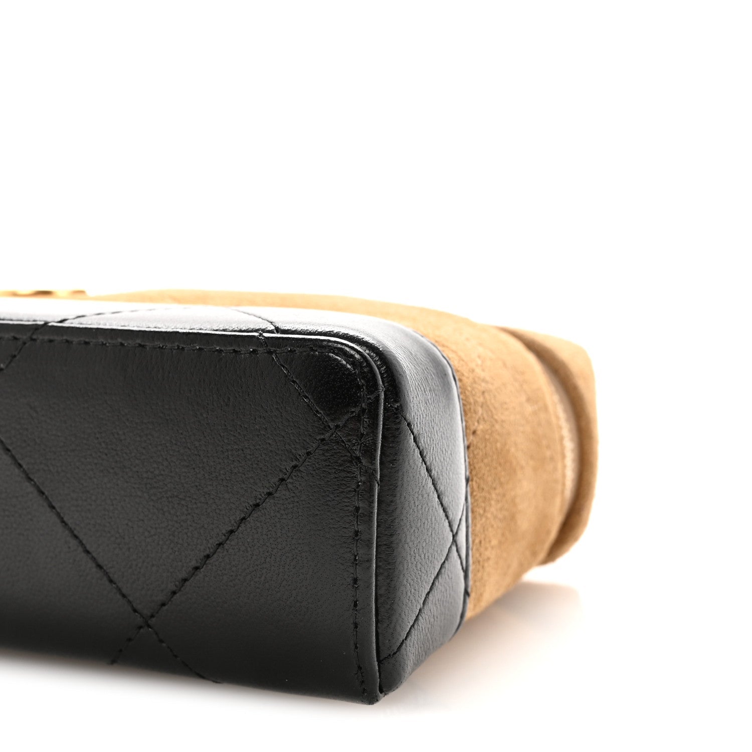 Suede Calfskin Shiny Lambskin Quilted Top Handle Slim Vanity Case With Chain Beige Black