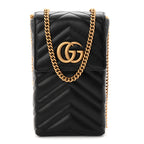 Calfskin Small GG Marmont Phone Crossbody Bag Black