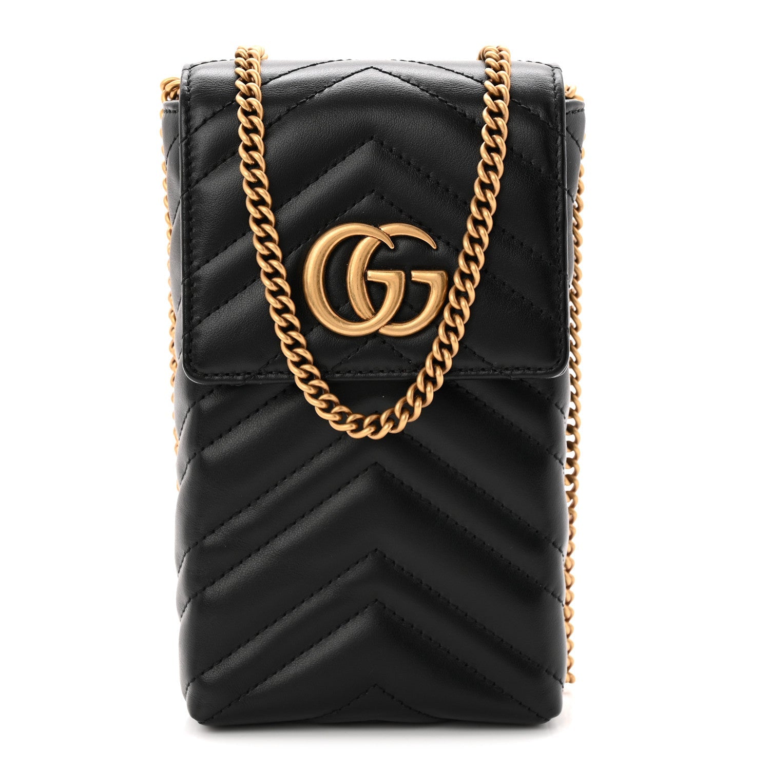 Calfskin Small GG Marmont Phone Crossbody Bag Black