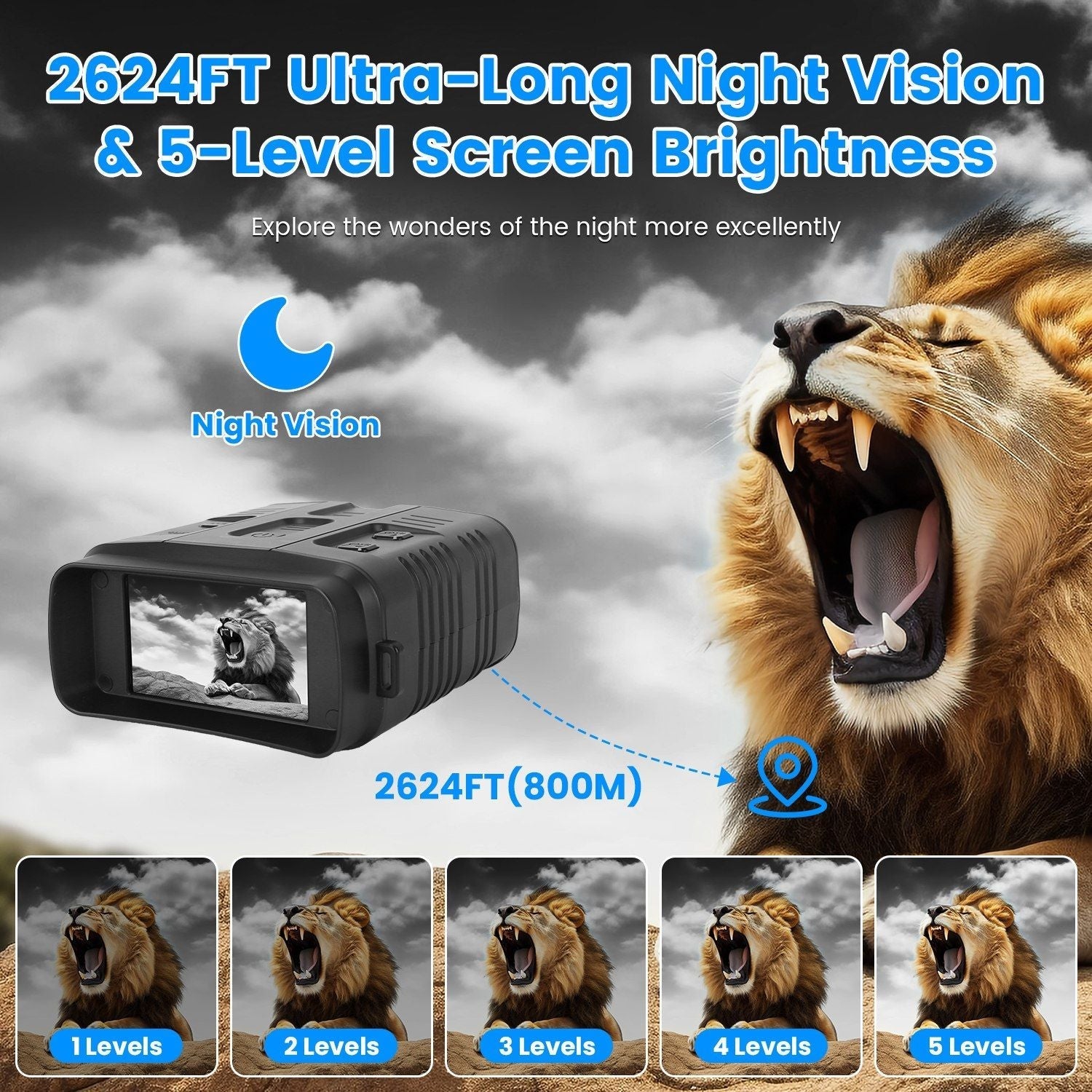 Night Vision Goggles 4K Full-Color Binoculars 10X Zoom with 2624ft Viewing Range 3'' Screen 64G MMC Card WIFI APP Control Save Photo and Video for Camping Hunting & Security GPCT5411