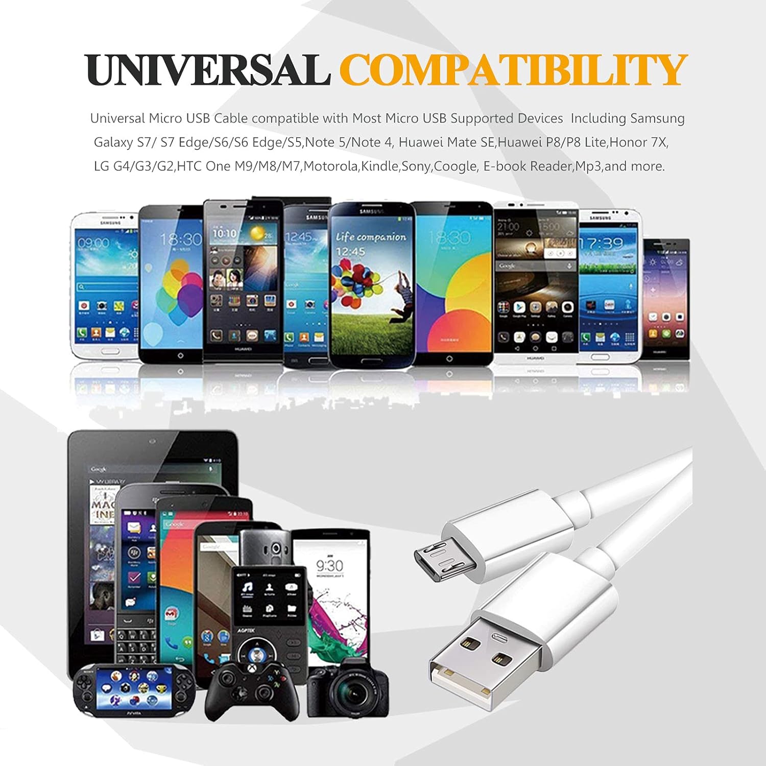 Entronix USB-A to Micro-USB Charger Cable, 2-Pack [3FT] Micro-USB Cable Compatible with Android