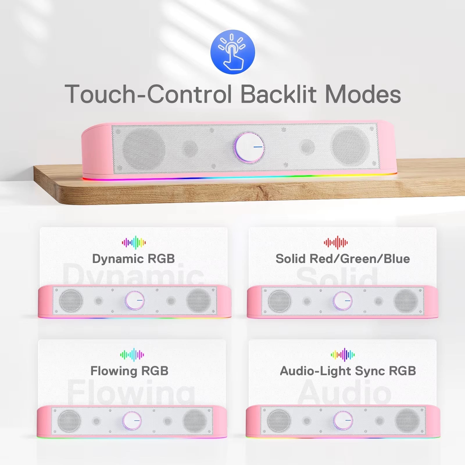 RGB Desktop Soundbar - 2.0 Channel Computer Speaker with Dynamic RGB Audio Effects