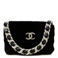 Shearling Lambskin Crystal Strass Flap Black