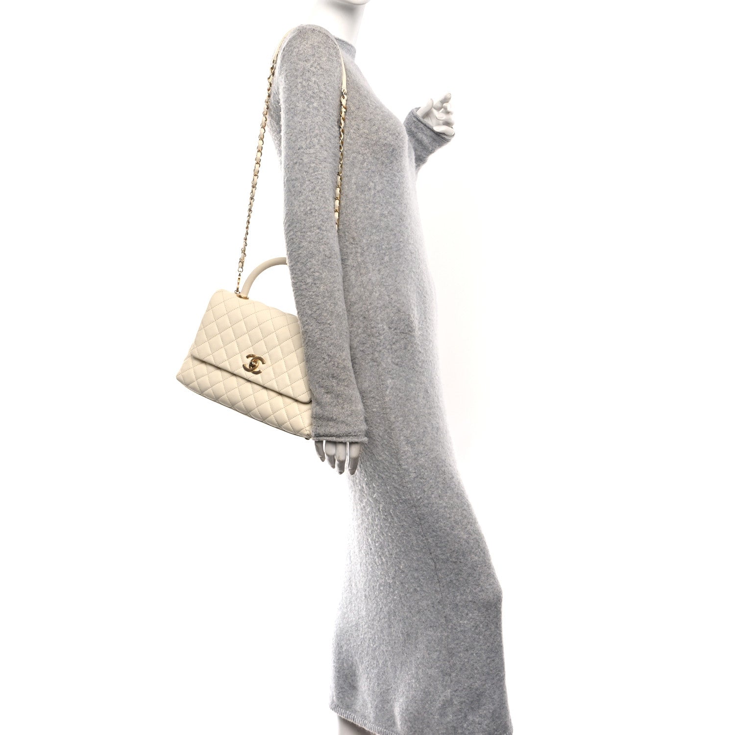 Caviar Quilted Small Coco Handle Flap White