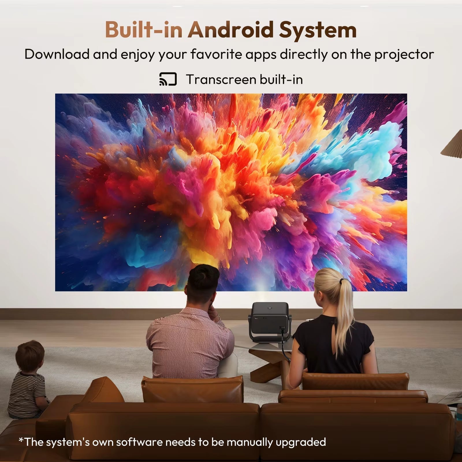 4K Native 1080P Auto Focus WiFi 6 Projector, 18000 Lumens Android Home Theater Cinema