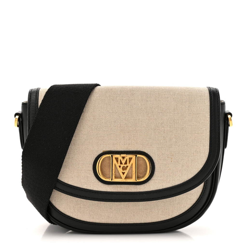 Calfskin Linen Small Travia Crossbody Black