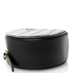 Lambskin Quilted Round Clutch With Chain Black