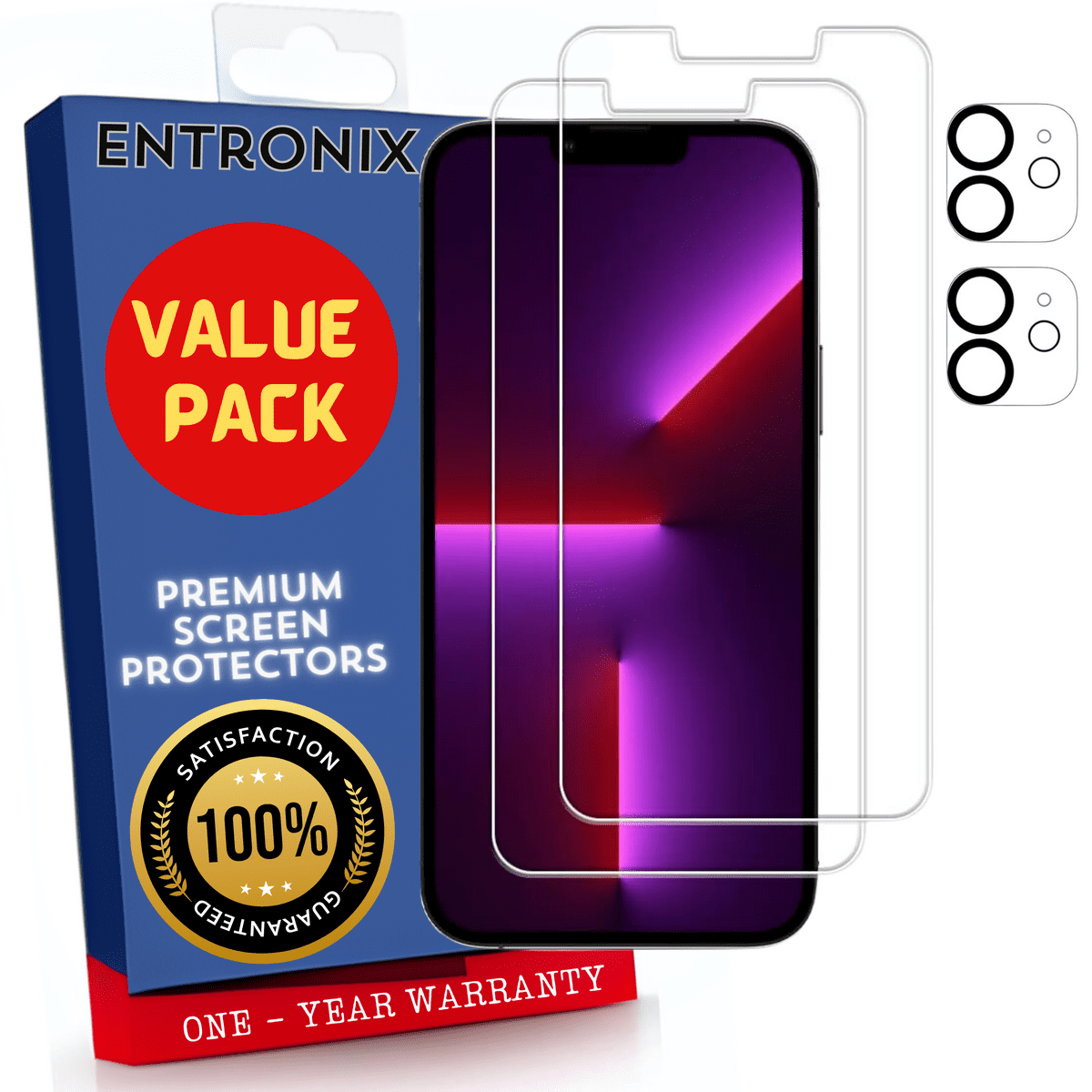 Entronix Clear Screen Protector & Camera Lens Protector Compatible with iPhone 12 Mini - 4-Piece Combo