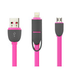 Reiko 8Pin And Micro Usb Flat Cable 3.2Ft 2-In-1 Usb Data In Hot Pink
