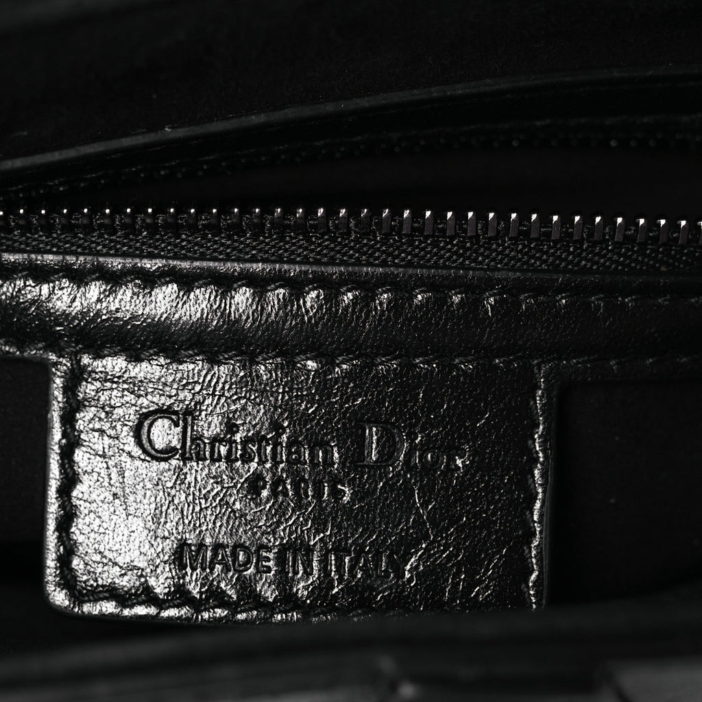 Shiny Crinkled Calfskin Studded Saddle Bag Black