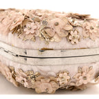 Flower Appliqued Silk Brocade Skull Box Clutch Light Pink