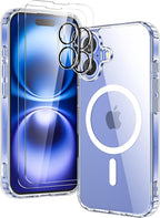 Entronix Bundle Compatible with iPhone 16 - [Magnetic] Clear Case, 2 Clear Screen Protectors & 2 Camera Lens Protectors