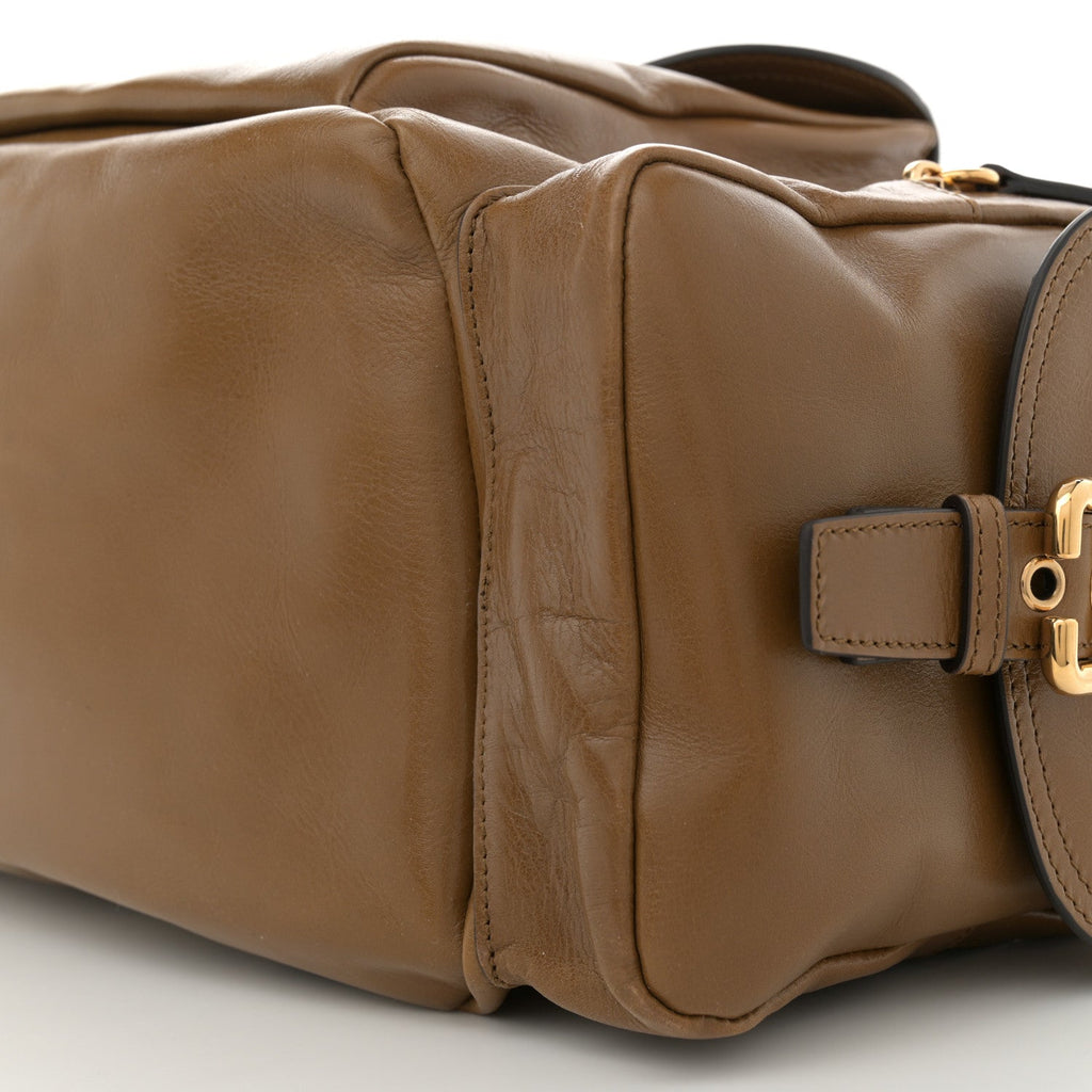 Shiny Calfskin Large Double Carry Camera Bag Dark Khaki
