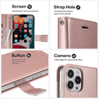 Entronix Case Compatible with iPhone 15 Pro Max - Foldable Leather Wallet, Card Holder & Lanyard