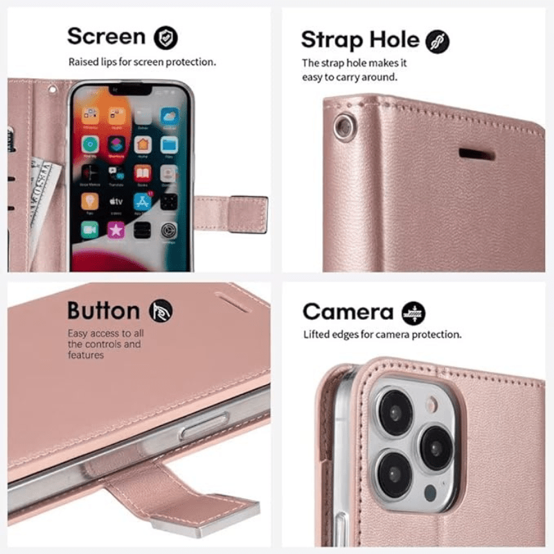Entronix Case Compatible with iPhone 15 - Foldable Leather Wallet, Card Holder & Lanyard