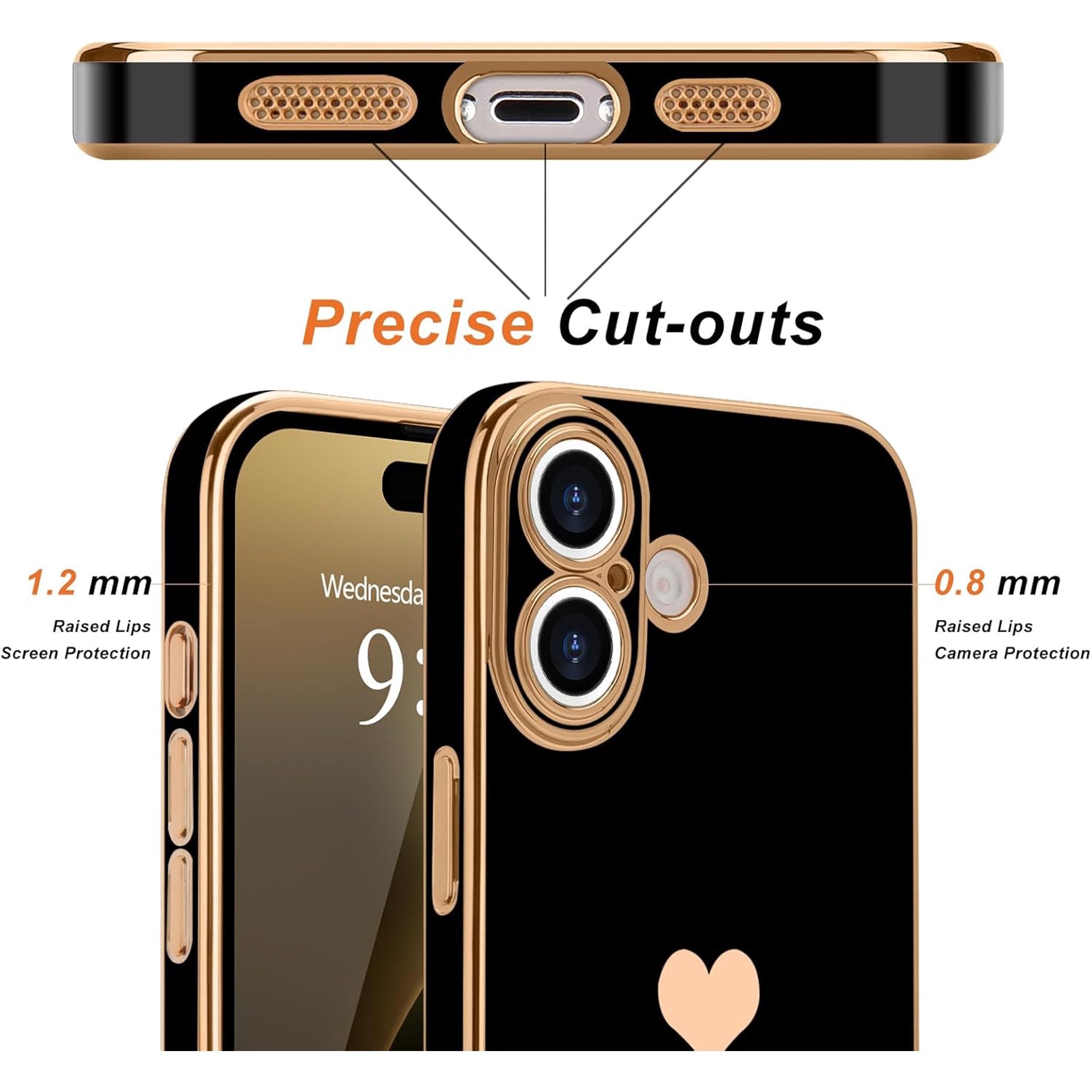 Entronix Bundle Compatible with iPhone 16 Plus - [Flexible] Glossy Heart Case & 2 Clear Screen Protectors