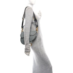 Grained Calfskin Saddle Bag With Strap Stone Grey