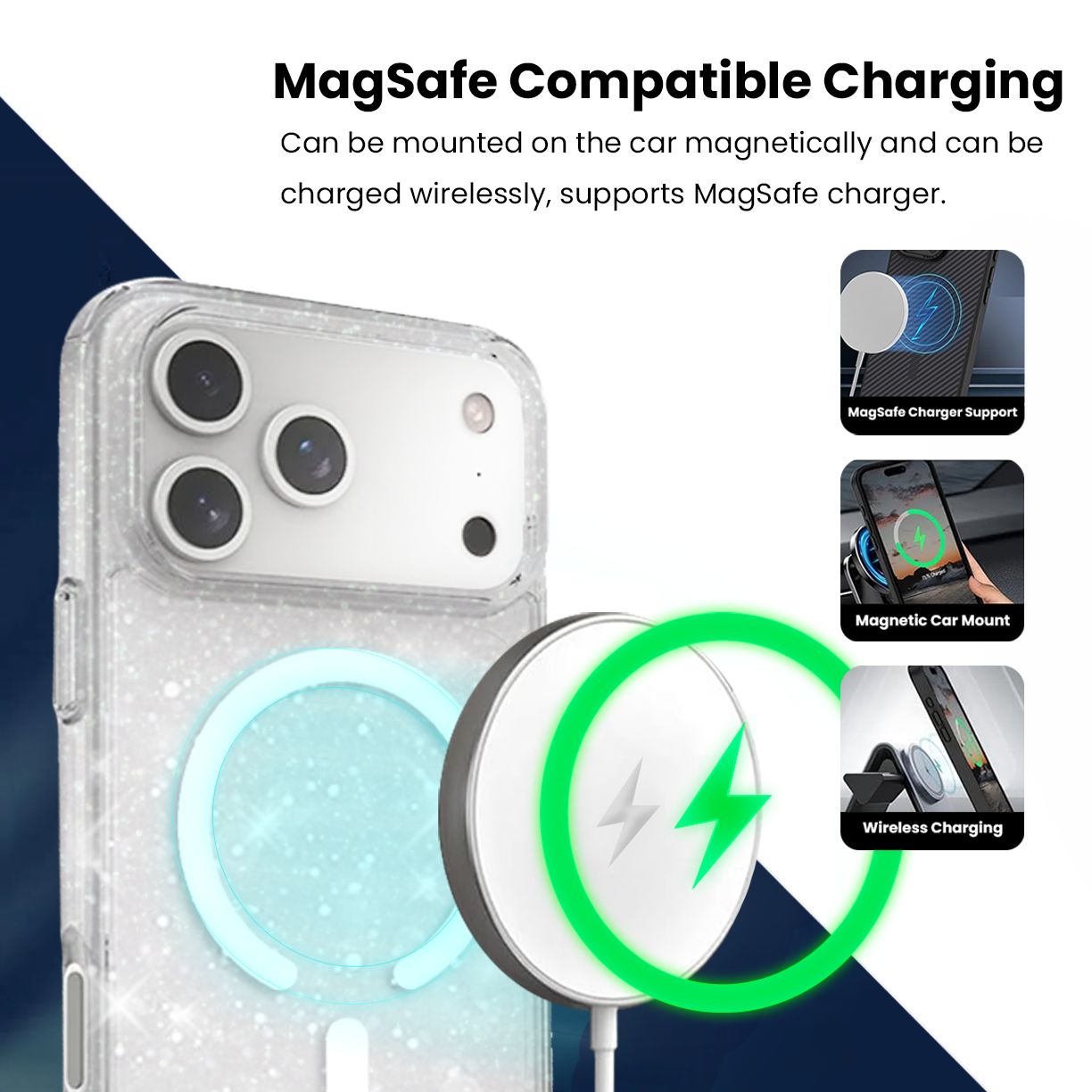 Entronix Bundle Compatible with iPhone 17 Pro - [Magnetic] Glitter Clear Case, 2 Clear Screen Protector & 2 Camera Lens Protectors