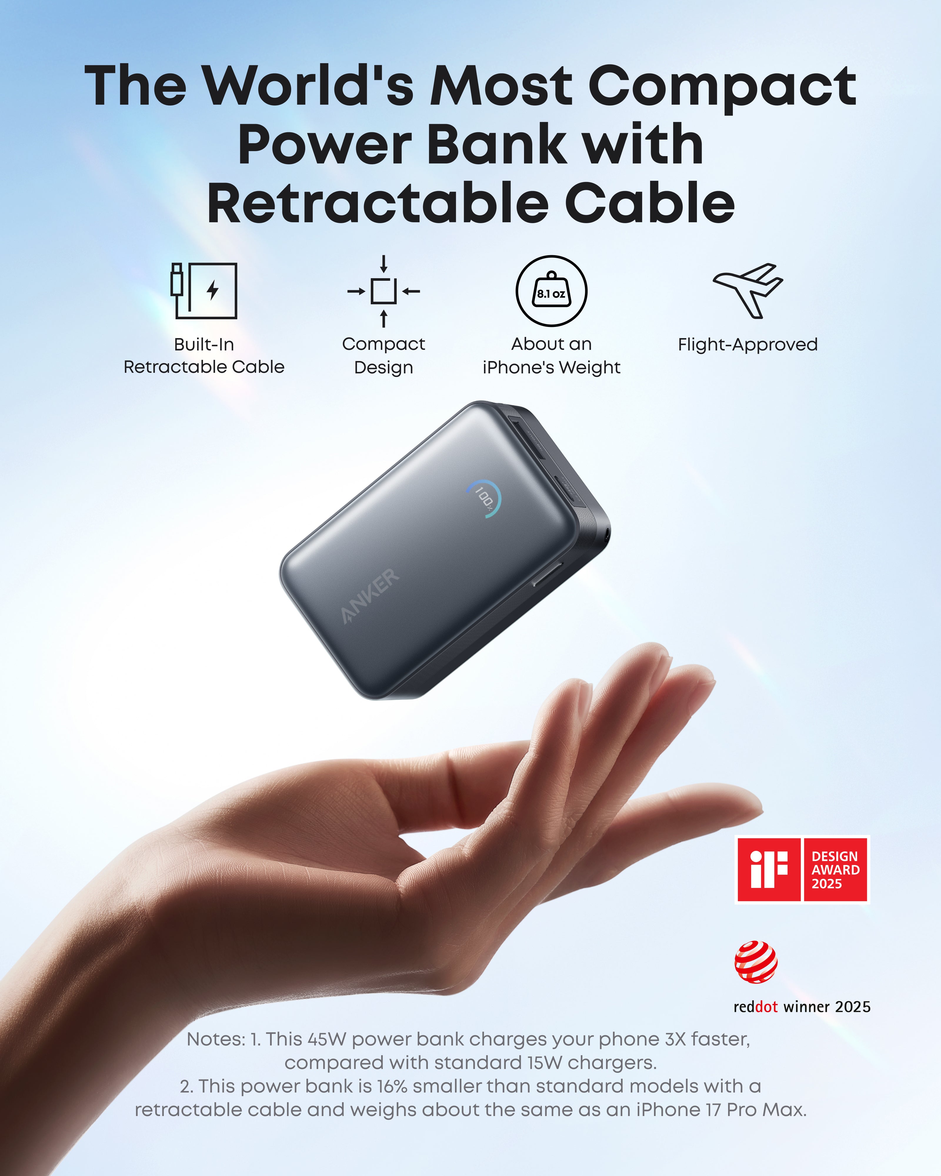 Anker Nano Power Bank (10K, 45W, Built-In Retractable USB-C Cable) | Customizable